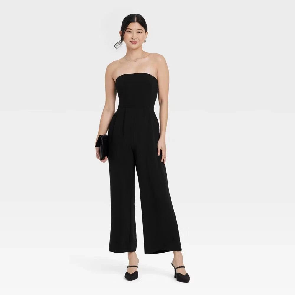 A New Day Womens Black Sleeveless Jumpsuit Midweight Woven Tie Waist Pockets - Picture 2 of 7
